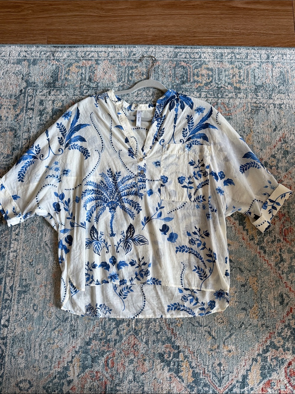 Mango Blue Floral V-Neck Women's Top